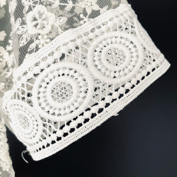 ASOS Lace synched waist white floral bohemian blouse size M - Picture 4 of 9